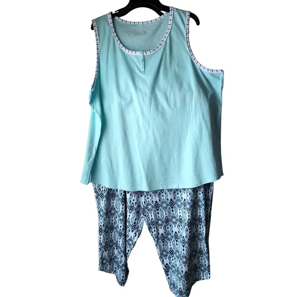 NWT Carole Hochman 2-Piece Pajama Set Aqua Blue | Cozy Lounge Sleepwear Women 2X - Picture 1 of 16